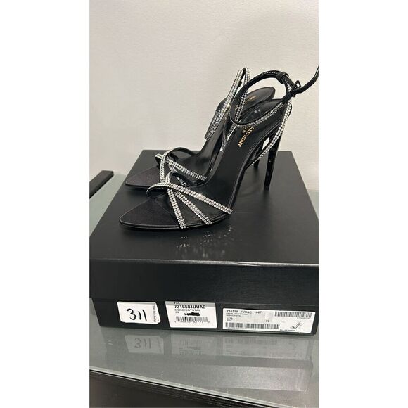 Saint Laurent Ava Sandals in Crepe Satin with Rhinestones Size 9 (39) - Picture 6 of 12